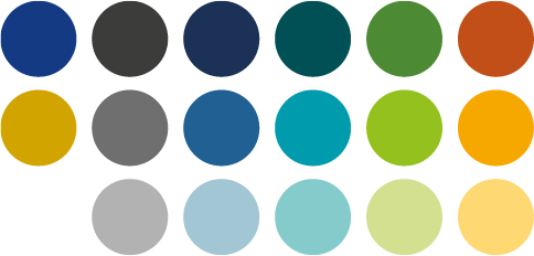 Cirklar fyllda med kommunens hela färgpalett.