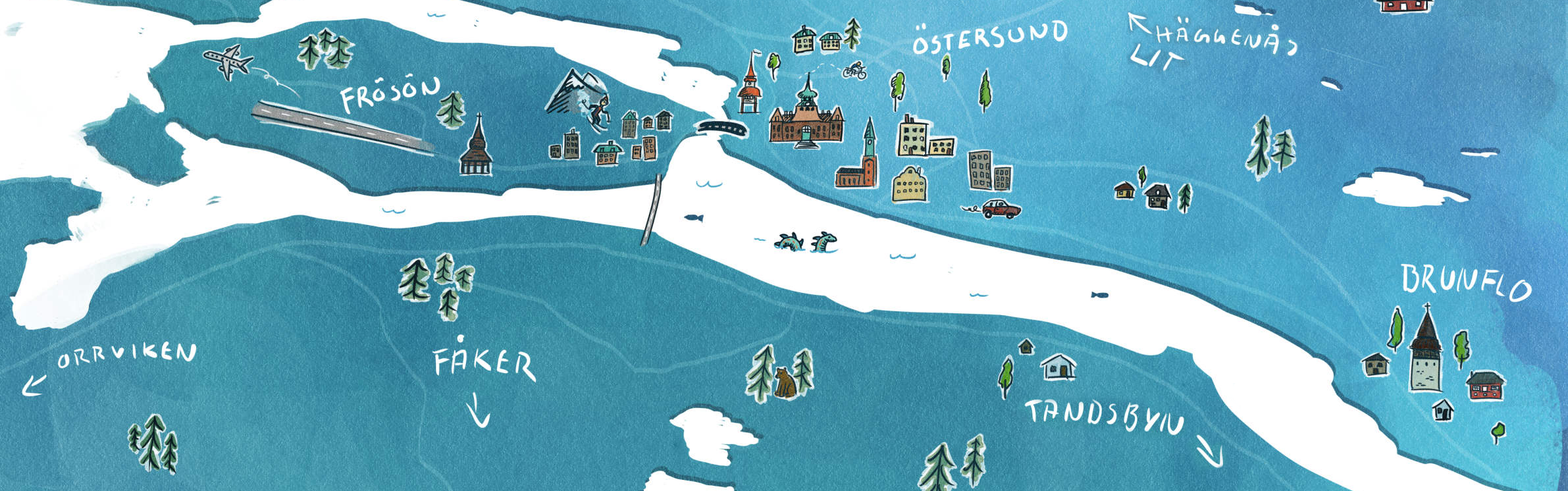Handritad karta över Östersunds kommun