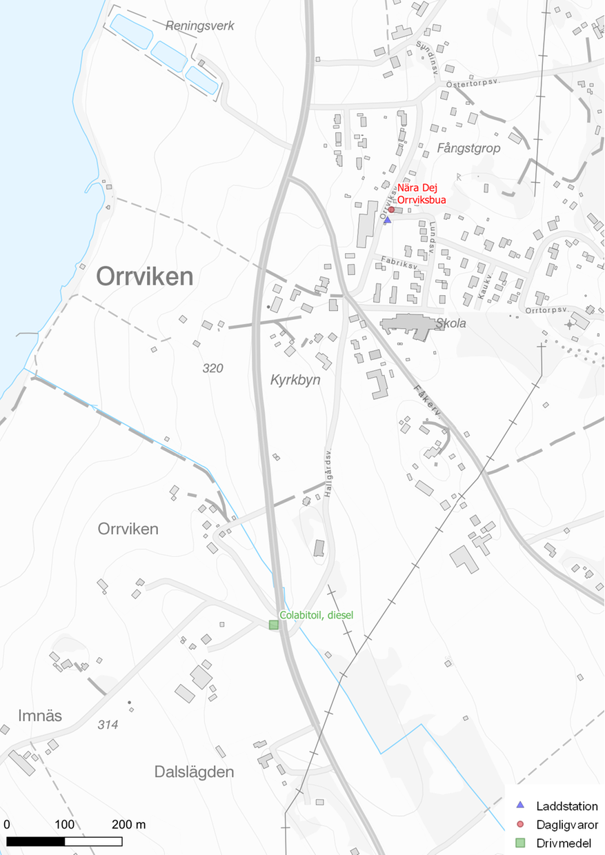 Karta över livs- och drivmedel i Orrviken