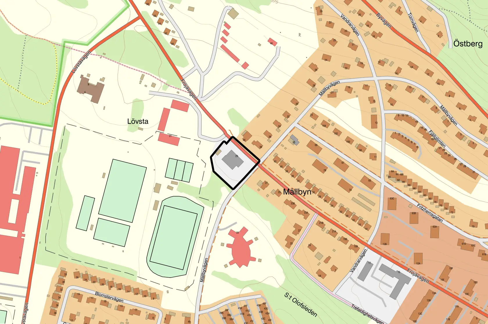 Karta som visar var detaljplanen är