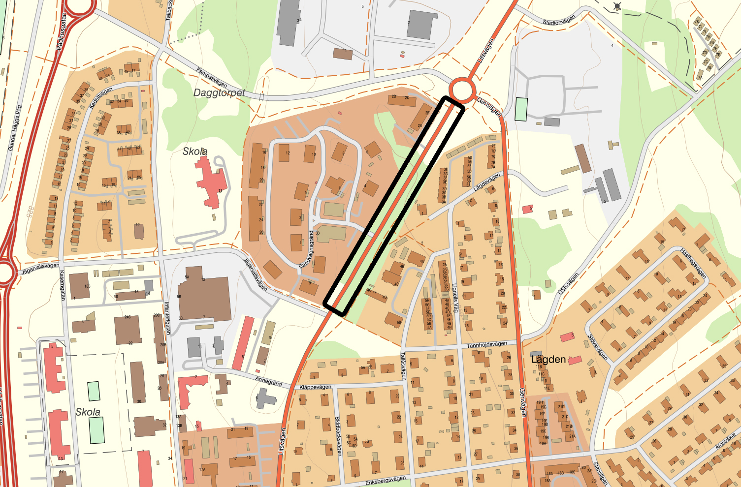 Karta som visar var trafikstörningen är