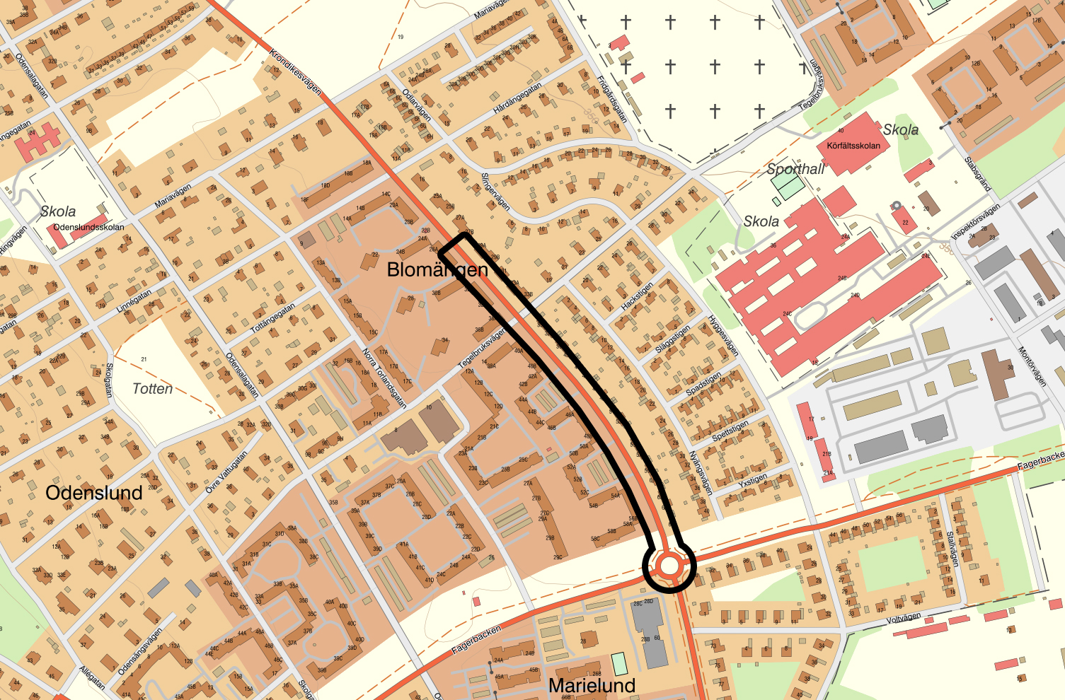 Karta som visar var trafikstörningen är