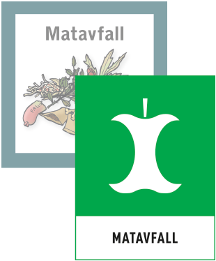 Den nya symbolen för matavfall som är ett vitt äppelskrutt på en grön botten ligger framför den gamla bilden för matavfall