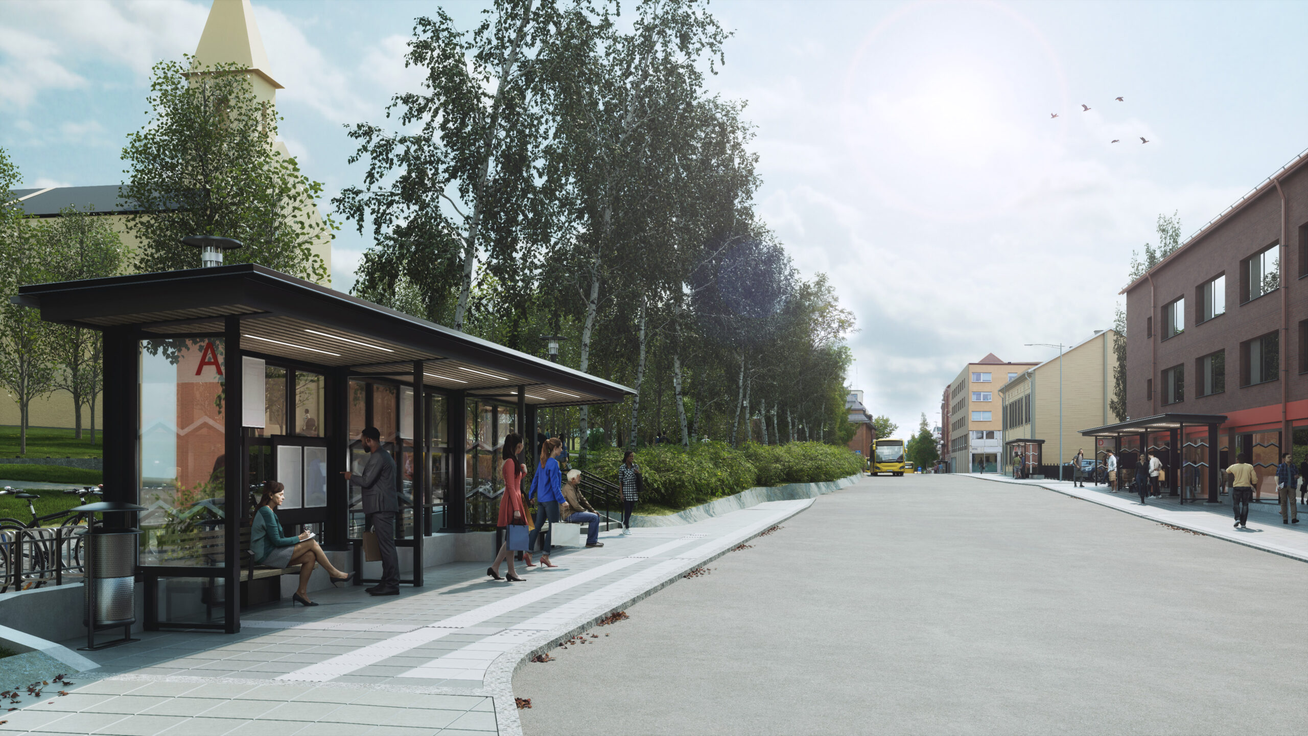 Skiss bild av hur hållplats kyrkgatan kan komma att se ut 