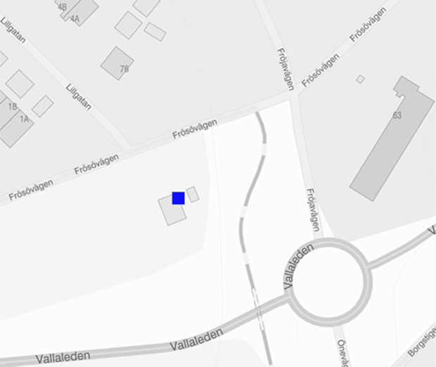 Karta som visar var Frösödals vattenkiosk finns