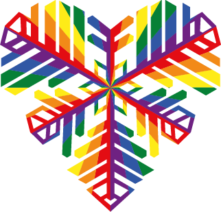 Hjärtformad snöflinga i regnbågens färger.