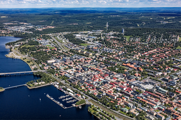 Flygbild över centrala Östersund