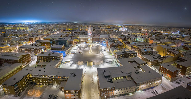 Panorama över Stortorget i vinterskrud Foto: Göran Strand