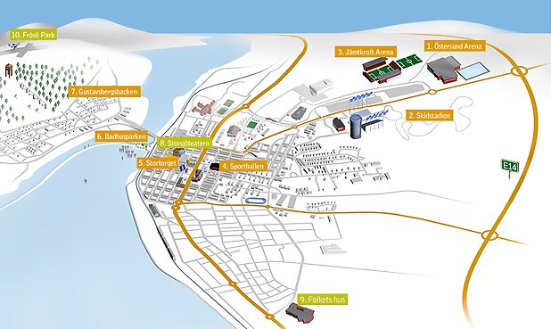 karta över östersund med utvalda arenor