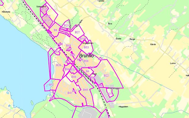 Karta över detaljplaner i Brunflo