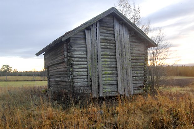 Näs-Bleka 1:6. Grå, timrad byggnad.