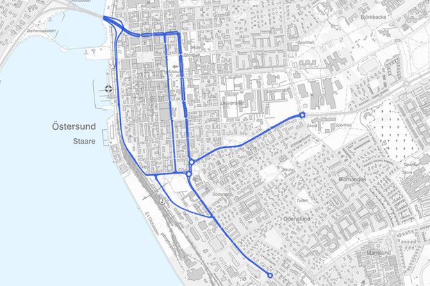 Karta över centrala Östersund