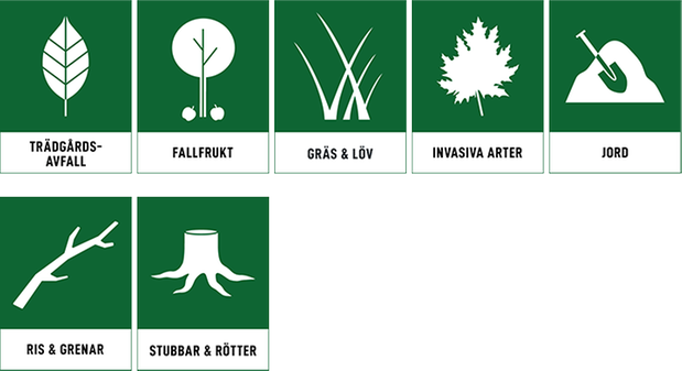 7 symboler för olika trädgårdsavfall