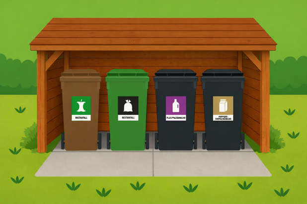 fyra avfallskärl